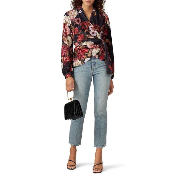 PatBo Floral Printed Velvet Wrap Top Size Medium - Picture 3 of 6